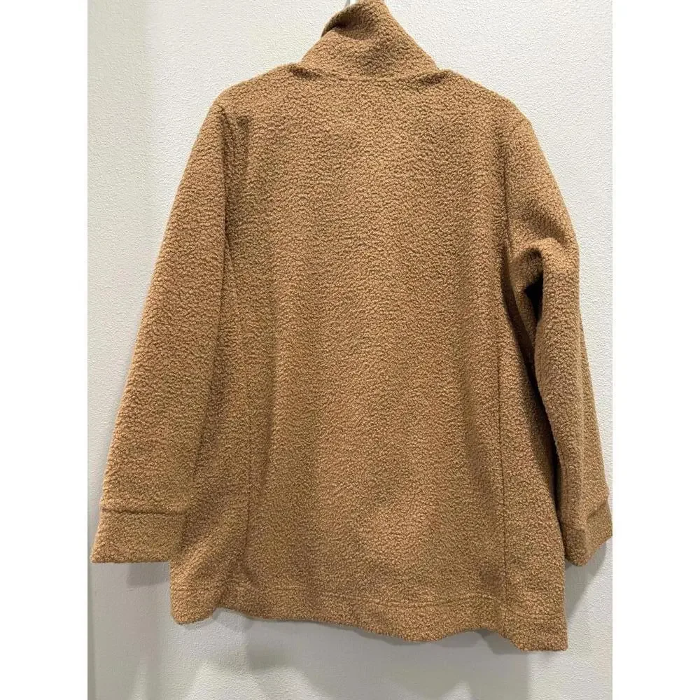 Lands' End Camel Teddy Jacket with Stand Collar